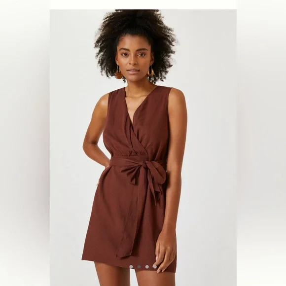 knee length dresses for ladies Wrap Linen Dress with Pockets – LineniaDream main image 1
